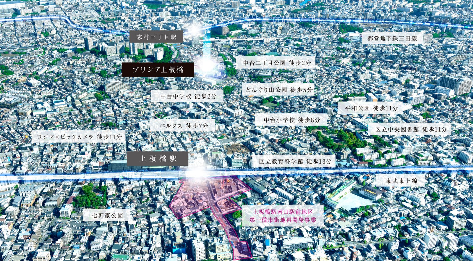 ブリシア上板橋 現地周辺航空写真（上板橋駅と周辺施設）