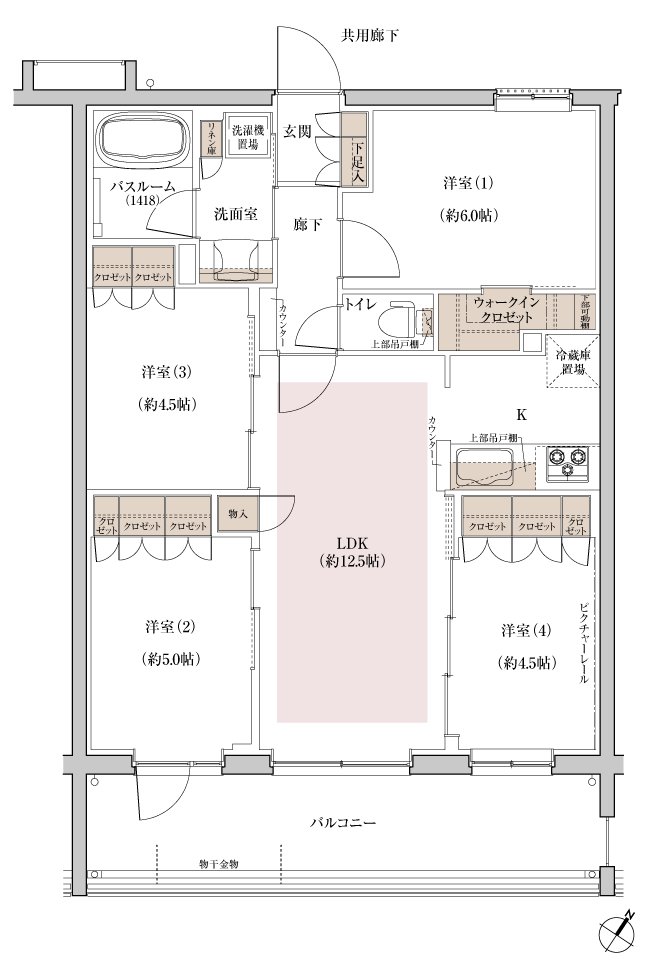 ブリシア上板橋 Eタイプ 4LDK+WIC 70.03㎡ 間取り図