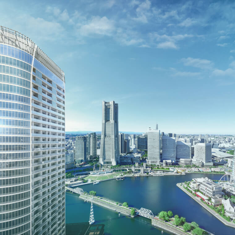 ブランズタワー横浜北仲 外観完成予想図（北仲通側）