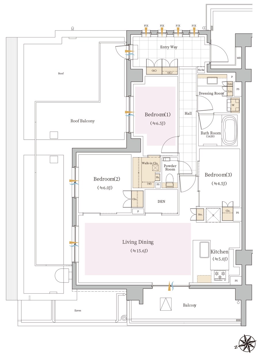 クラッシィハウス中野新井薬師前 Crタイプ 3LDK+DEN+WIC+エントリーウェイ 93.07㎡ 間取り図