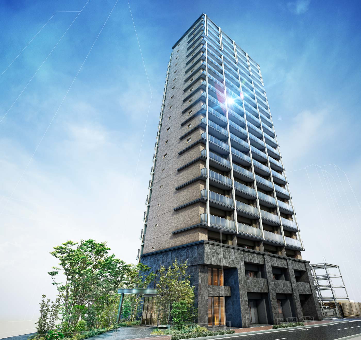 クレストタワー西日暮里の外観完成予想図（別アングル・出典：ゴールドクレスト公式）