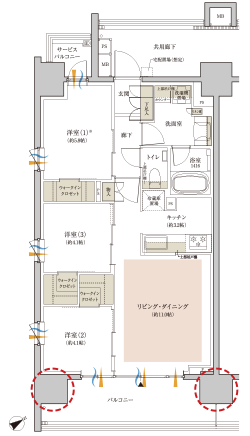 クレヴィア江古田 Type A 間取り図（3LDK+3WIC・65.00㎡）