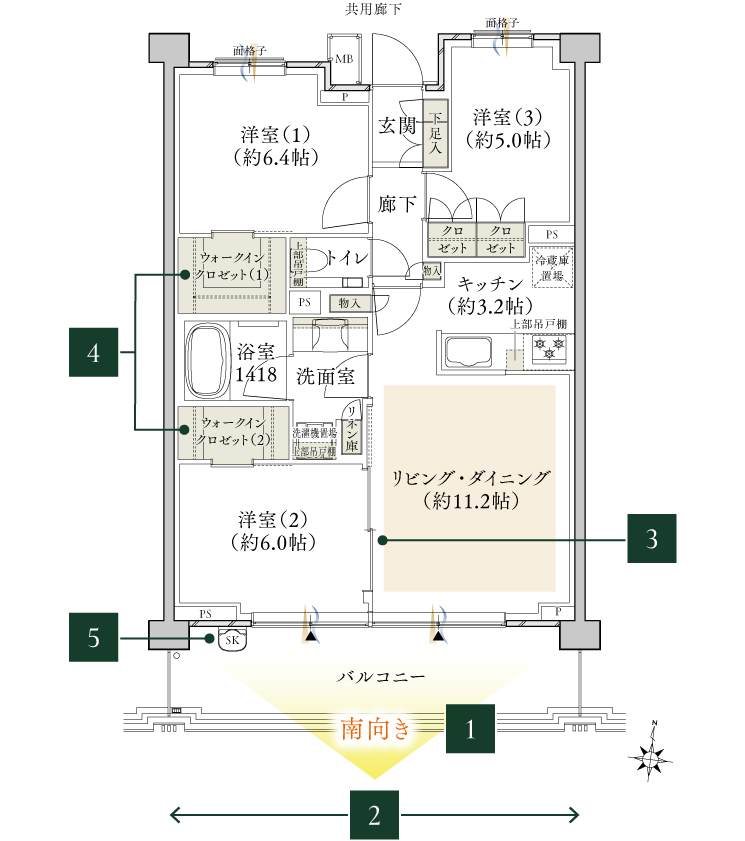 クレヴィア西国分寺 B型 間取り図 3LDK 71.86㎡