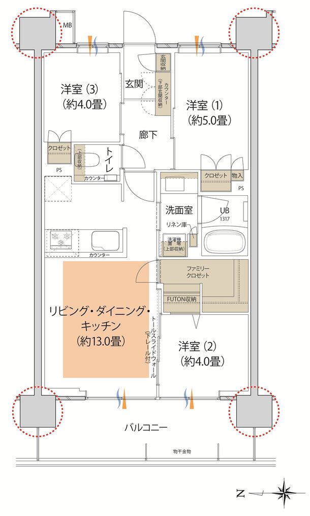 イニシア武蔵小杉御殿町 B2タイプ間取り図 3LDK+FC 60.39㎡