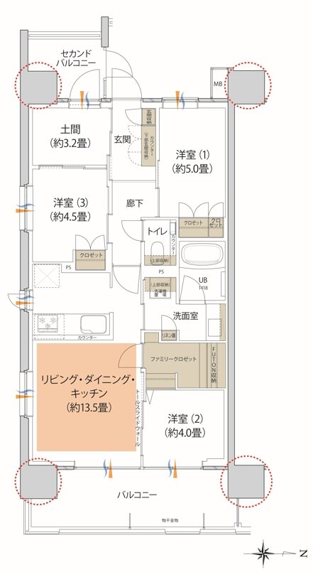 イニシア武蔵小杉御殿町 D-Dタイプ間取り図 3LDK+FC+土間 70.24㎡
