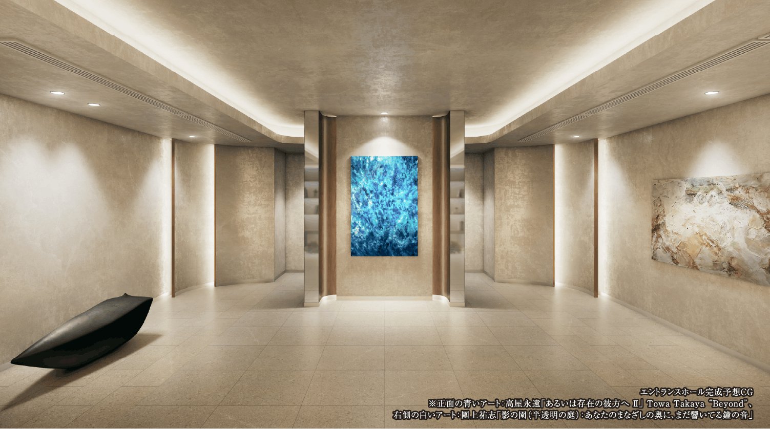 パークホームズ文京本郷 エントランスホール完成予想CG（左右対称のホールとアート）