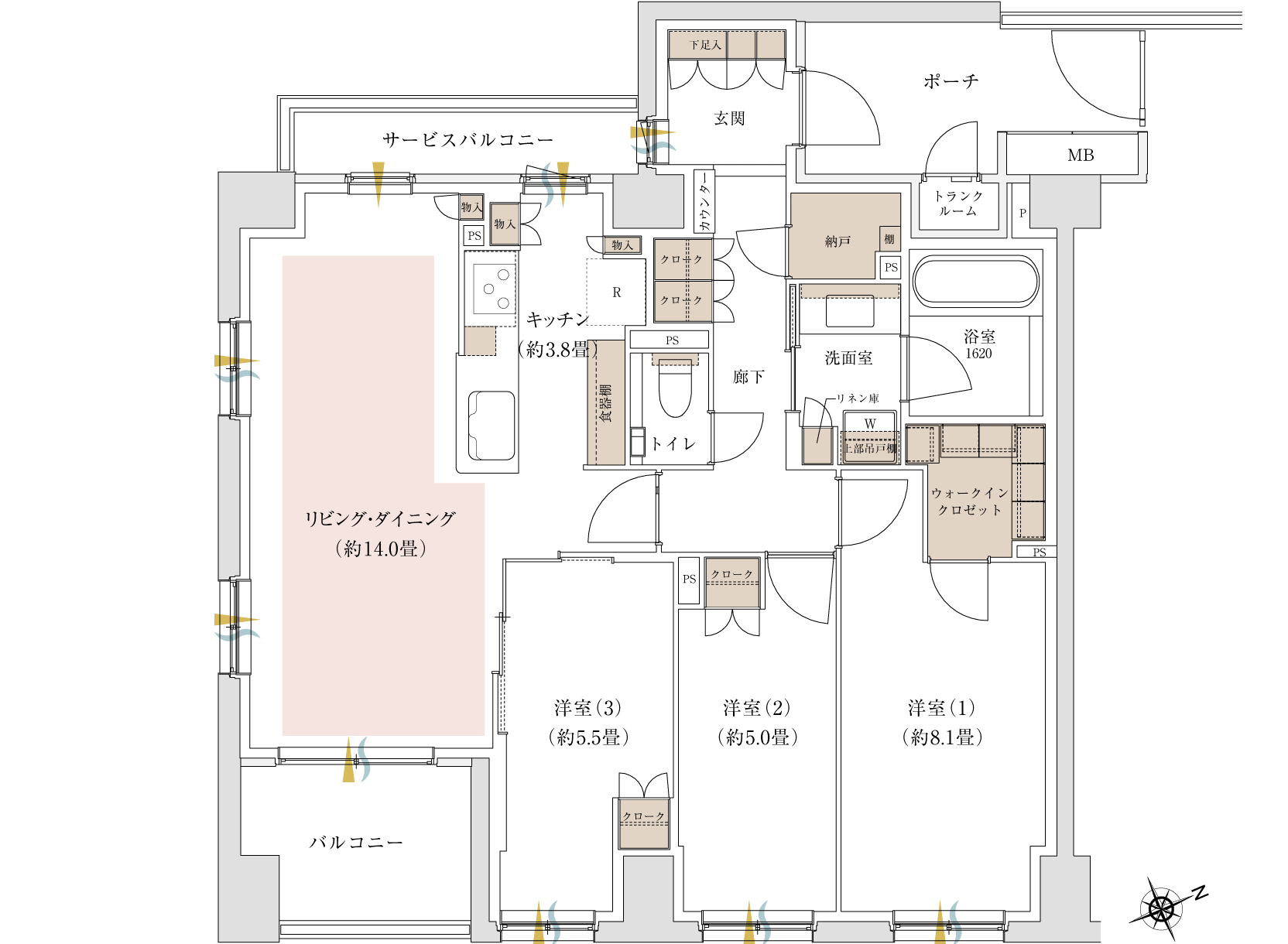 パークホームズ吉祥寺東町 Aタイプ 間取り図 87.63㎡ 3LDK