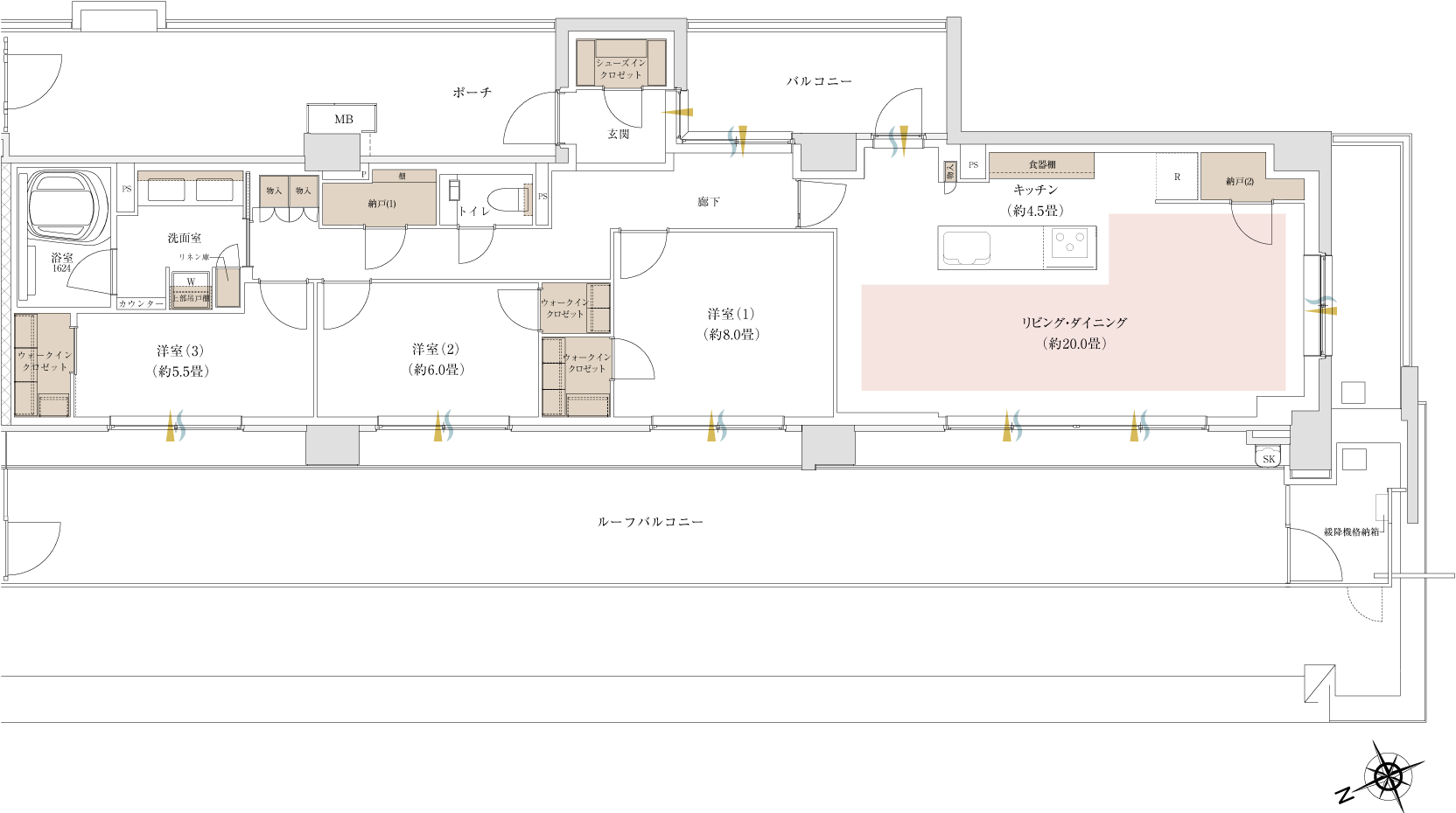 パークホームズ吉祥寺東町 Oタイプ 間取り図 112.62㎡ 3LDK