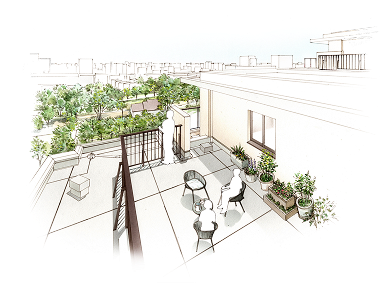 ザ・パークハウス北綾瀬 ルーフバルコニー付き住戸 完成予想イラスト