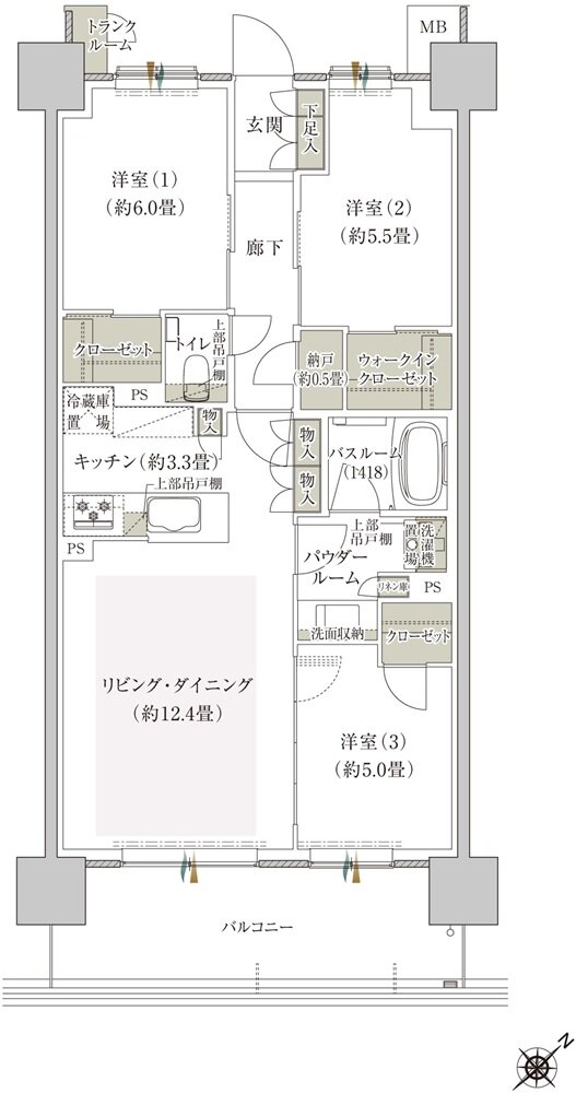 プレミスト鶴見花月総持寺SF AIタイプ 3LDK間取り図