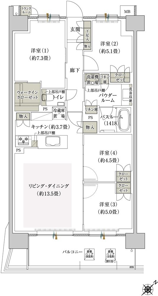 プレミスト鶴見花月総持寺SF BAタイプ 4LDK間取り図