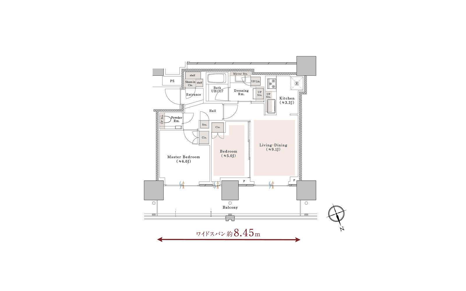 プラウドタワー池袋 NAタイプ間取り図（2LDK 53.67㎡）