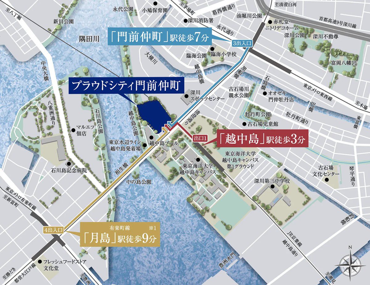 プラウドシティ門前仲町 現地周辺案内図