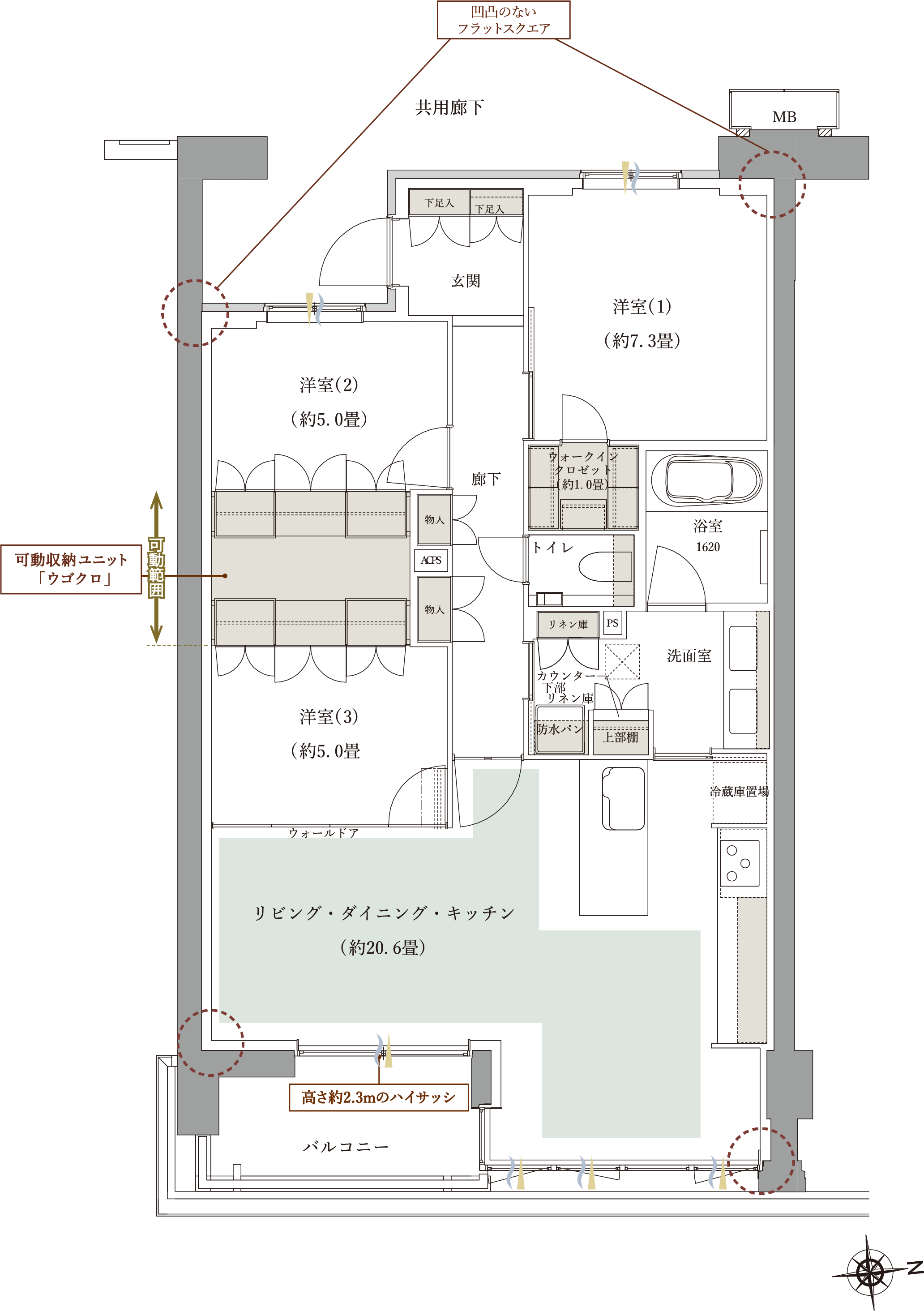 ルネグラン上石神井 Epタイプ間取り図 3LDK+UGOCLO+WIC 91.37㎡