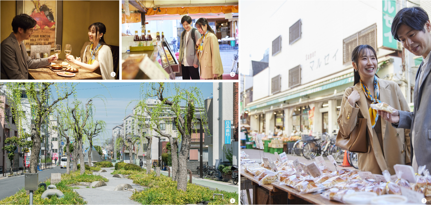 みのり商店会と西井堀せせらぎパークの街並み